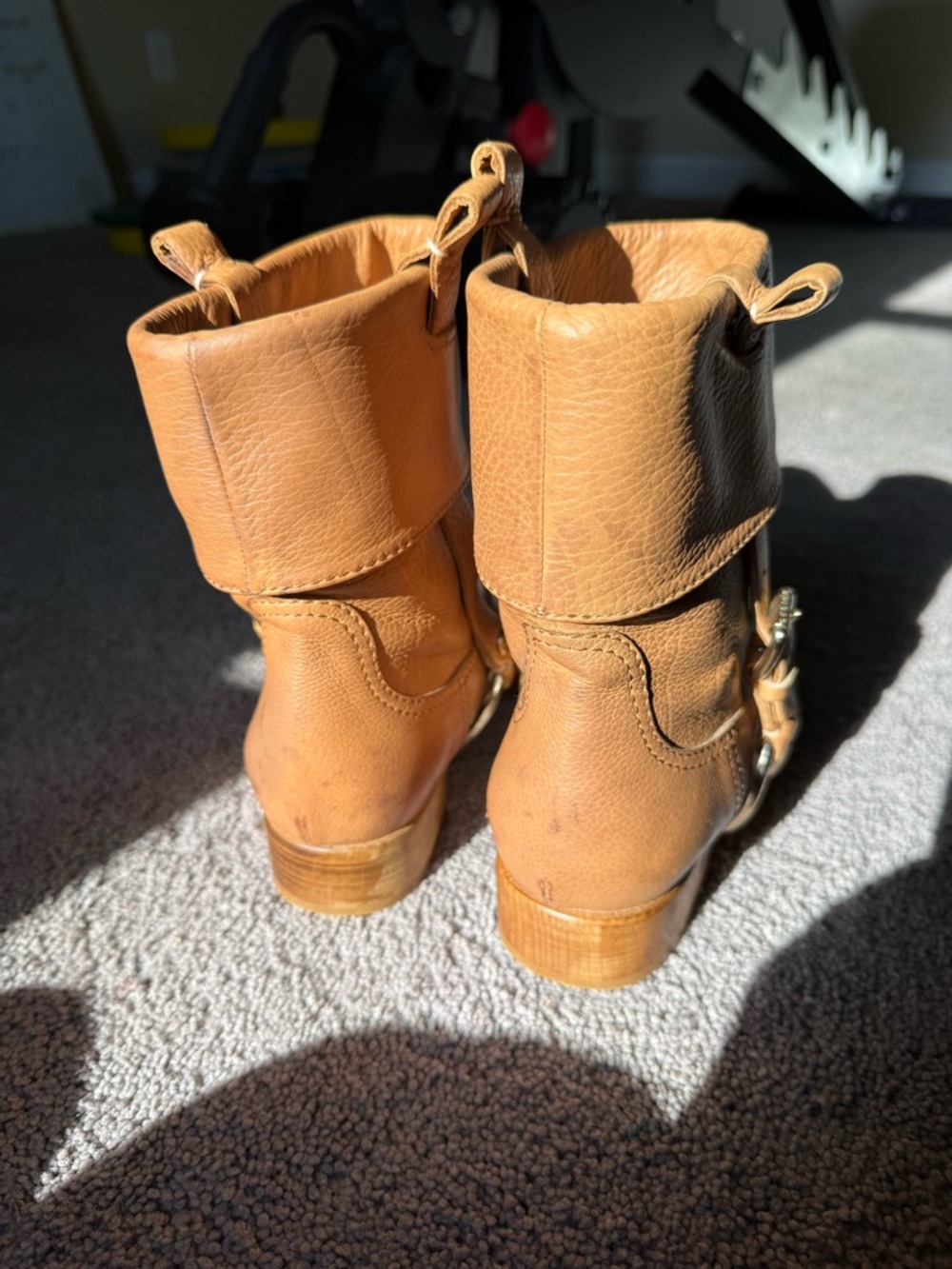 Celine Tan Leather Fold-Over Ankle Boots with Buckle Ring - Picture 4 of 7